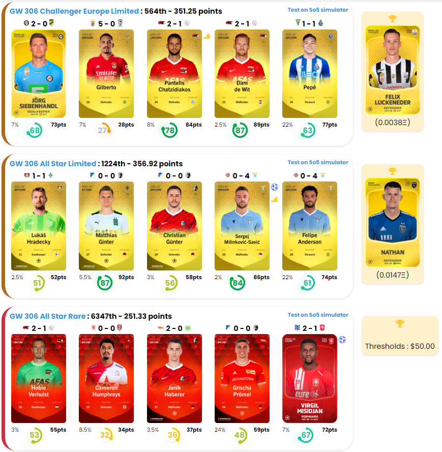FUT_TradinGer's tweet photo. @NoTimeFUT @Sorare Insgesamt ca. $75 Wert an Rewards, dazu noch Thomas Müller aus Casual👌🏽
Für 2x Tier 3 absolut in Ordnung https://t.co/0JczRoLyDm