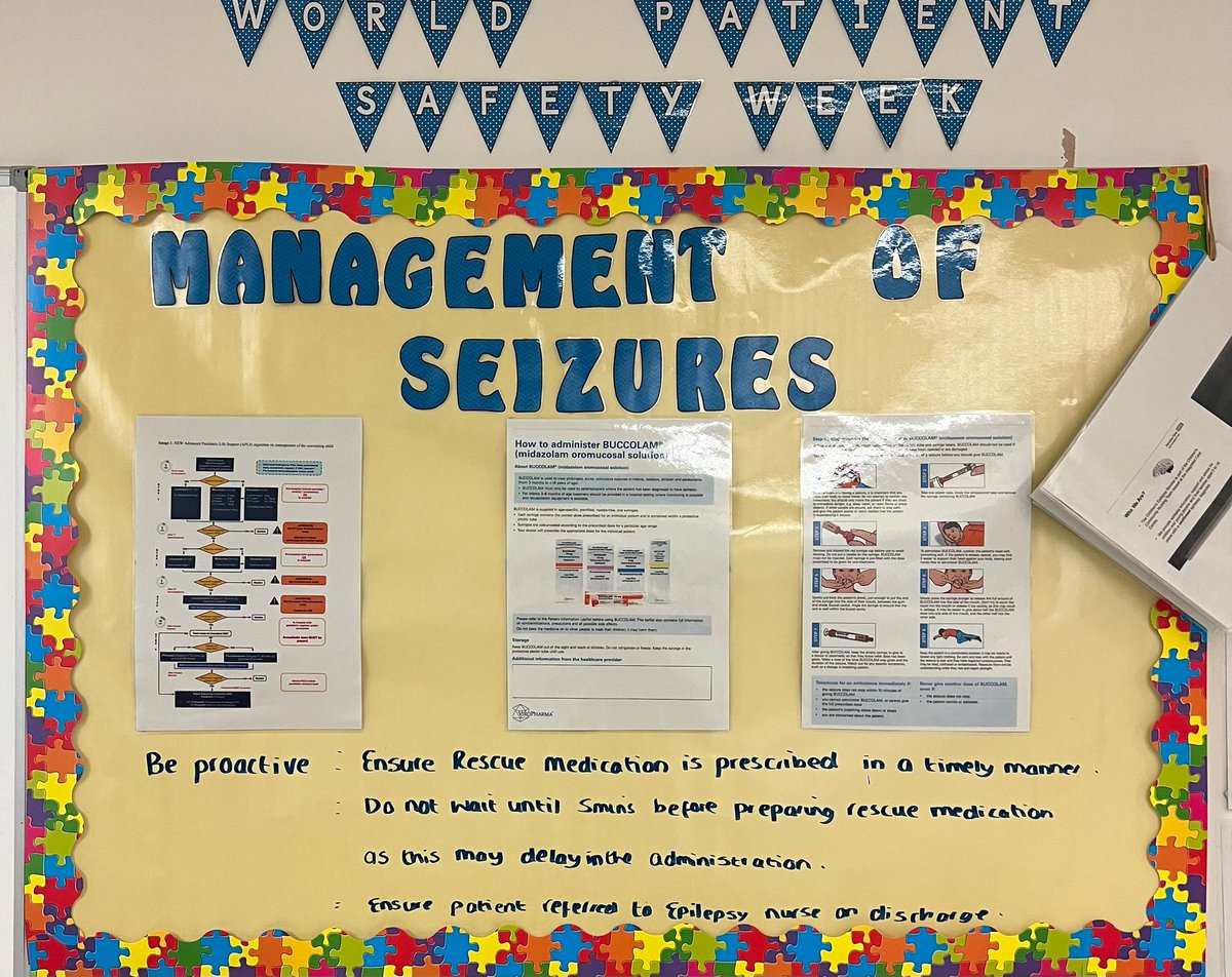 KIDS_Oldham_NHS's tweet photo. We are highlighting #WorldPatientSafetyWeek on the Children's Unit with a daily safety display. Today our Ambulatory Care Manager Charlotte created this eye catching seizure display for the team to review! Once taken down they will be carefully replicated in our NAAS files! https://t.co/U8oYrCS2E8