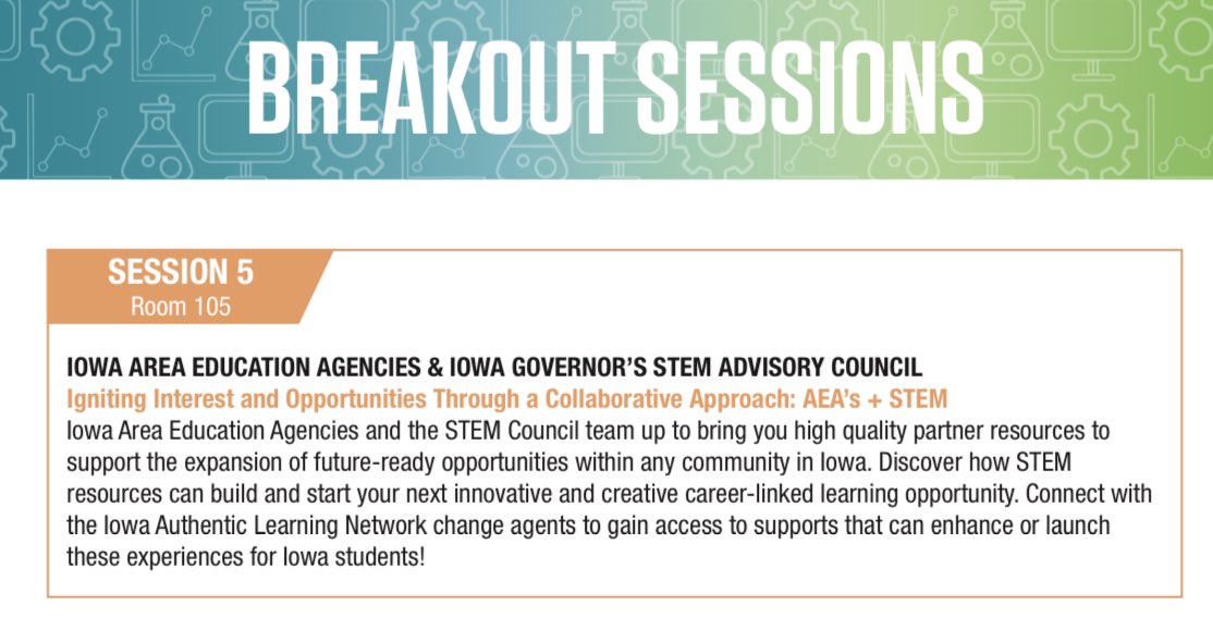 Want to hear about what <a href="/IowaSTEM/">Iowa STEM</a> &amp; <a href="/iowa_aea/">Iowa's AEAs</a> <a href="/IowaALN/">Iowa ALN</a> can do to support your students in future ready opportunities?! Join our break session tomorrow at the Iowa Future Ready Summit!✨ <a href="/StephLane78/">Stephanie Lane</a> <a href="/breabaxter/">Brea Baxter</a> <a href="/mrswilliams21c/">Laura Williams ✨</a> <a href="/TanyaHu0907/">Tanya Hunt</a> <a href="/CarrieRankin1/">Carrie Rankin</a> <a href="/haberichtermr/">Melissa Haberichter</a> <a href="/Hyman40/">Lindsey Hyman</a>