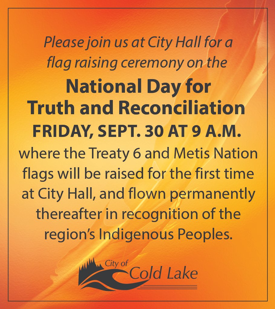 CityofColdLake's tweet photo. #TruthandReconciliation #Treaty6 #MetisNation #OrangeShirtDay #CityofColdLake #ColdLakeAB https://t.co/ntKYOs7K6k