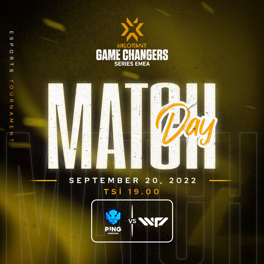 pingespor's tweet photo. Bugün dünden daha güçlü, daha hızlı…🔥🐆
#VCTGameChangers Swiss ikinci günü başlıyor!
🆚 Wolfpack Esports
⏰ 19.00 TSİ
📺 https://t.co/0qOl86VQQM
#PINGISHERE #PINGWIN #FORZACHEETAHS https://t.co/injED4AnAX