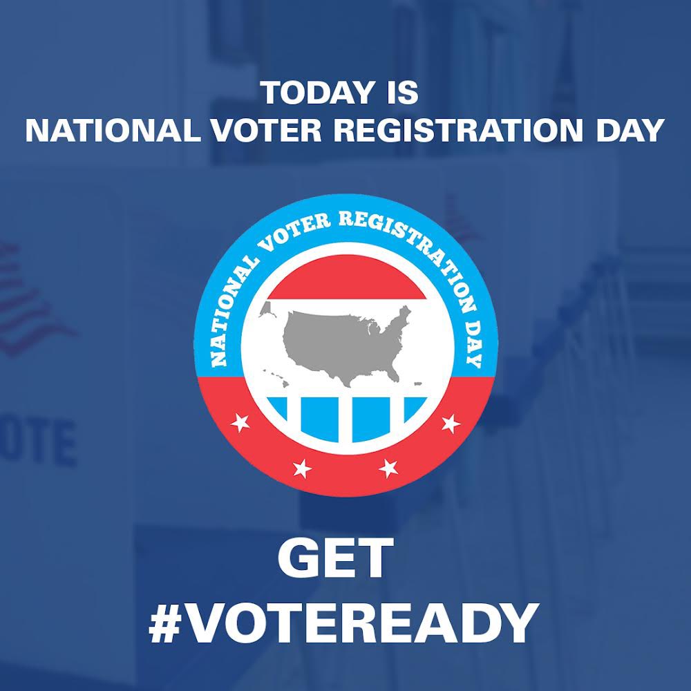 Help celebrate and strengthen our democracy in America by registering to vote on #NationalVoterRegistrationDay. Get #VoteReady Learn more at nationalvoterregistrationday.org