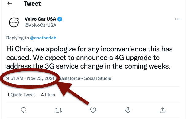 a11y_diva's tweet photo. @VolvoCarUSA A new era of Safety? How about previous-era safety fixes?  Fixing vehicles that are no longer 'as safe' because 
@volvocars
 hasn't fixed the 4G software issue for many customers and 'few weeks' is nearing a year!  #poor #Priorities #Fail. https://t.co/XgpKKDMJbu
