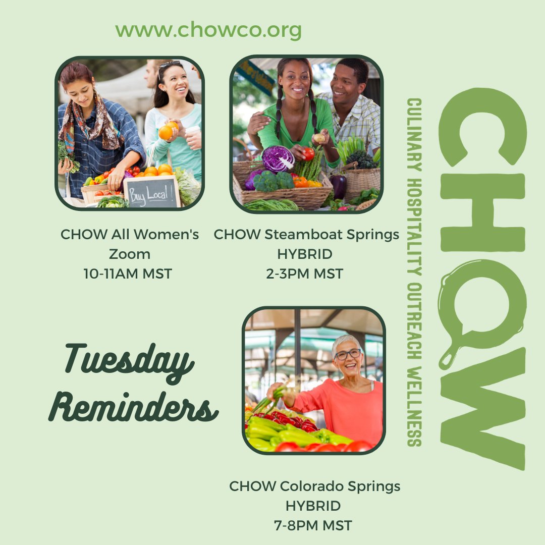 We love a #tuesday! Come join us at chowco.org or for in person options in #COS and #steamboatsprings today!