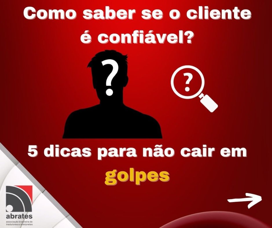 AbratesMentoria's tweet photo. "Esse cliente é confiável?" A @Abrates preparou 5 dicas para você evitar cair em golpes! Confira-as nas nossas páginas do IG, LkIn e FB. (E tem benefício com desconto para associados! https://t.co/jYl8DqiwQe) 

#assinatura #Abrates #PaymentPractices #desconto #mentoria #pagamento https://t.co/XWc3bpry23
