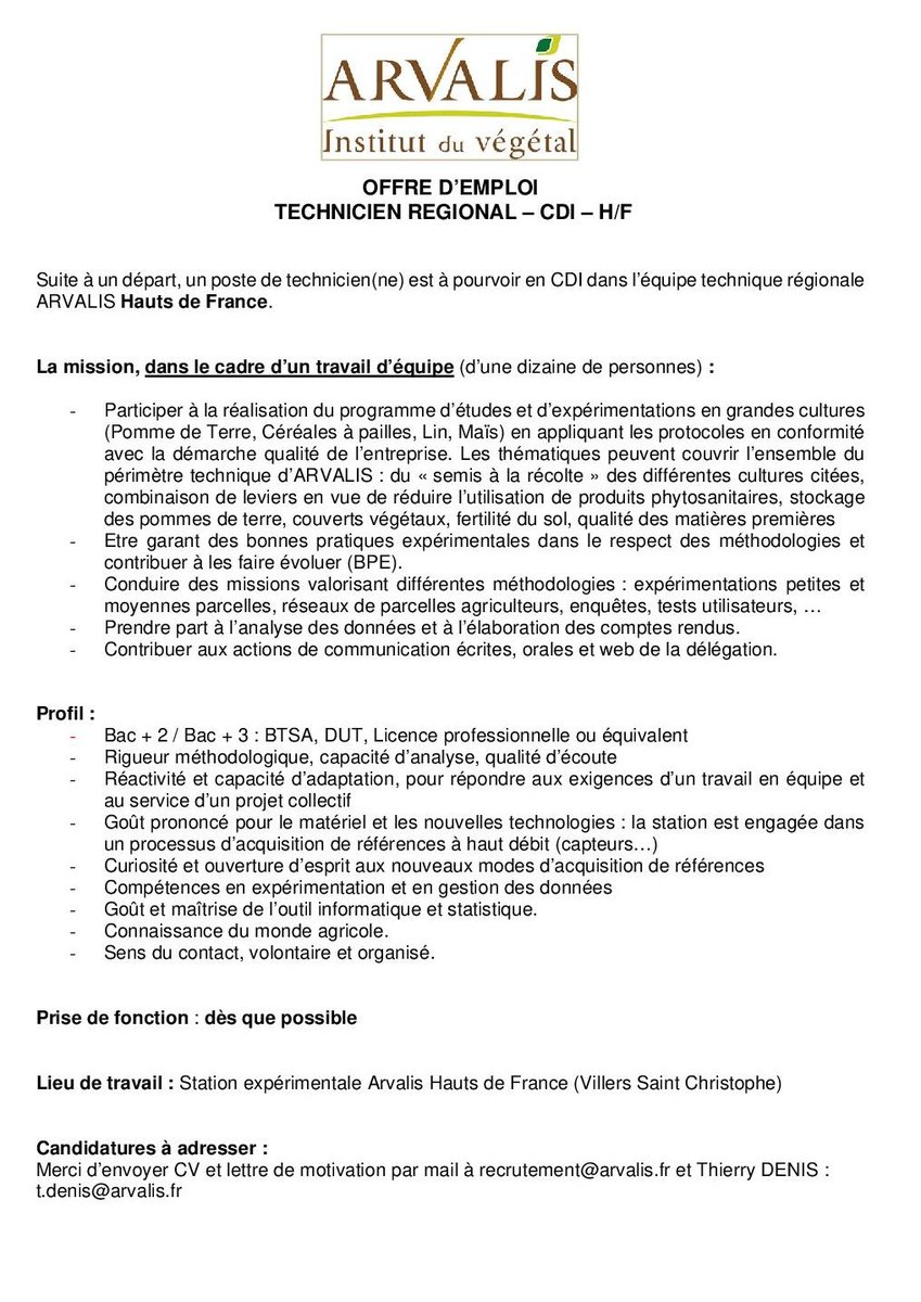 ArvalisHdF's tweet photo. 📌Vous êtes titulaire d'un BAC+2/BAC+3 agricole? 
La Digistation de Villers Saint Christophe (02) #recrute un #technicien en #CDI
A vos CVs et lettres de motivation!
📨t.denis@arvalis.fr https://t.co/FgzlGBWu0T