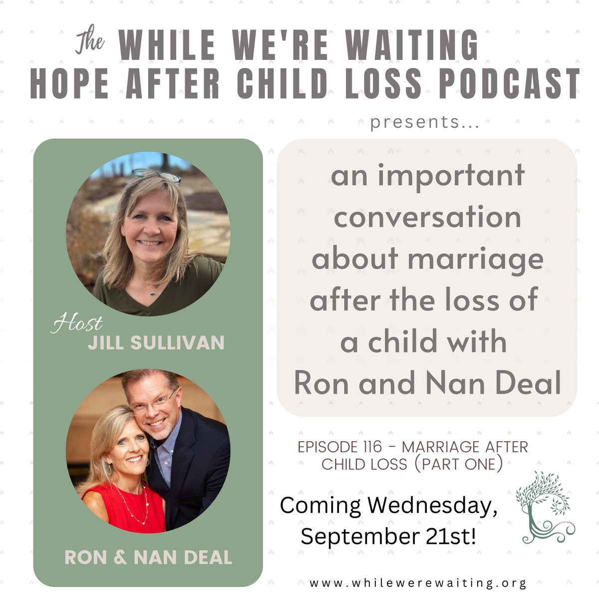 WhileWeRWaiting's tweet photo. Maintaining a healthy marriage after the loss of a child is challenging. On tomorrow's episode of the While We're Waiting - Hope After Child Loss podcast, I'll be sharing my recent conversation with Ron &amp; Nan Deal about this important topic. Make plans now to listen! @RonLDeal https://t.co/Ad19uZghsr