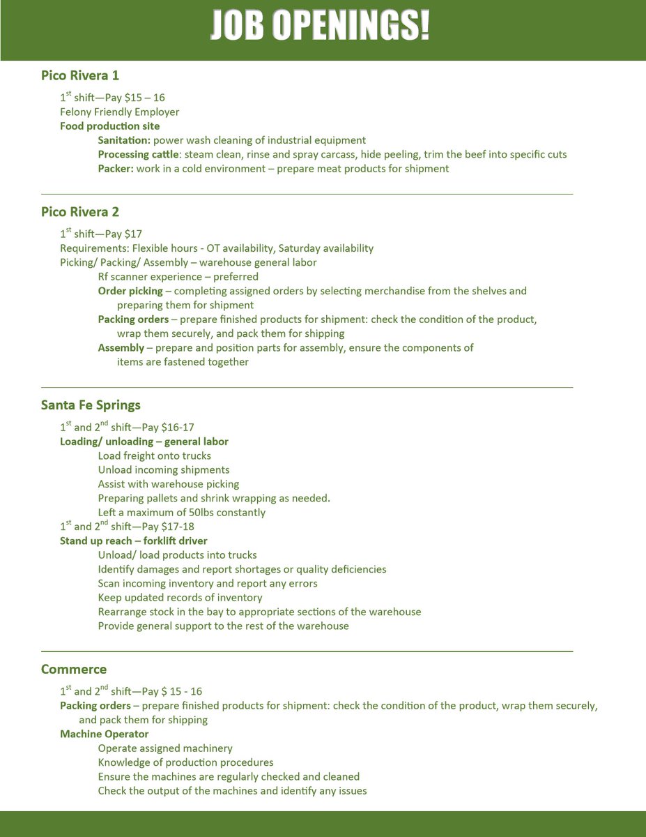 JOB OPENINGS! FELON FRIENDLY Employers! WEDNESDAY September 21, 2022 1:00 pm to 3:00 pm Many Positions See Flyer for more details #County2Work