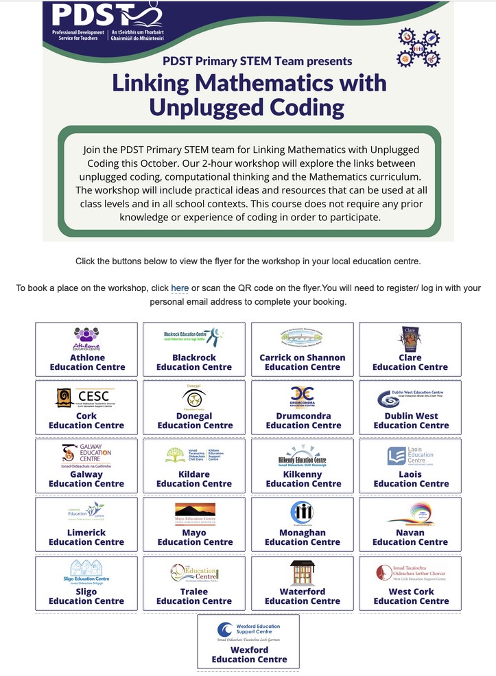 OidePrimarySTEM's tweet photo. Booking is now live for all of our upcoming "Linking Mathematics with Unplugged Coding" workshops. To view the details of the event in your local Education Centre, visit our website at https://t.co/B8jxSC6Fg8
@ESCItweets https://t.co/vtRaf60YWw
