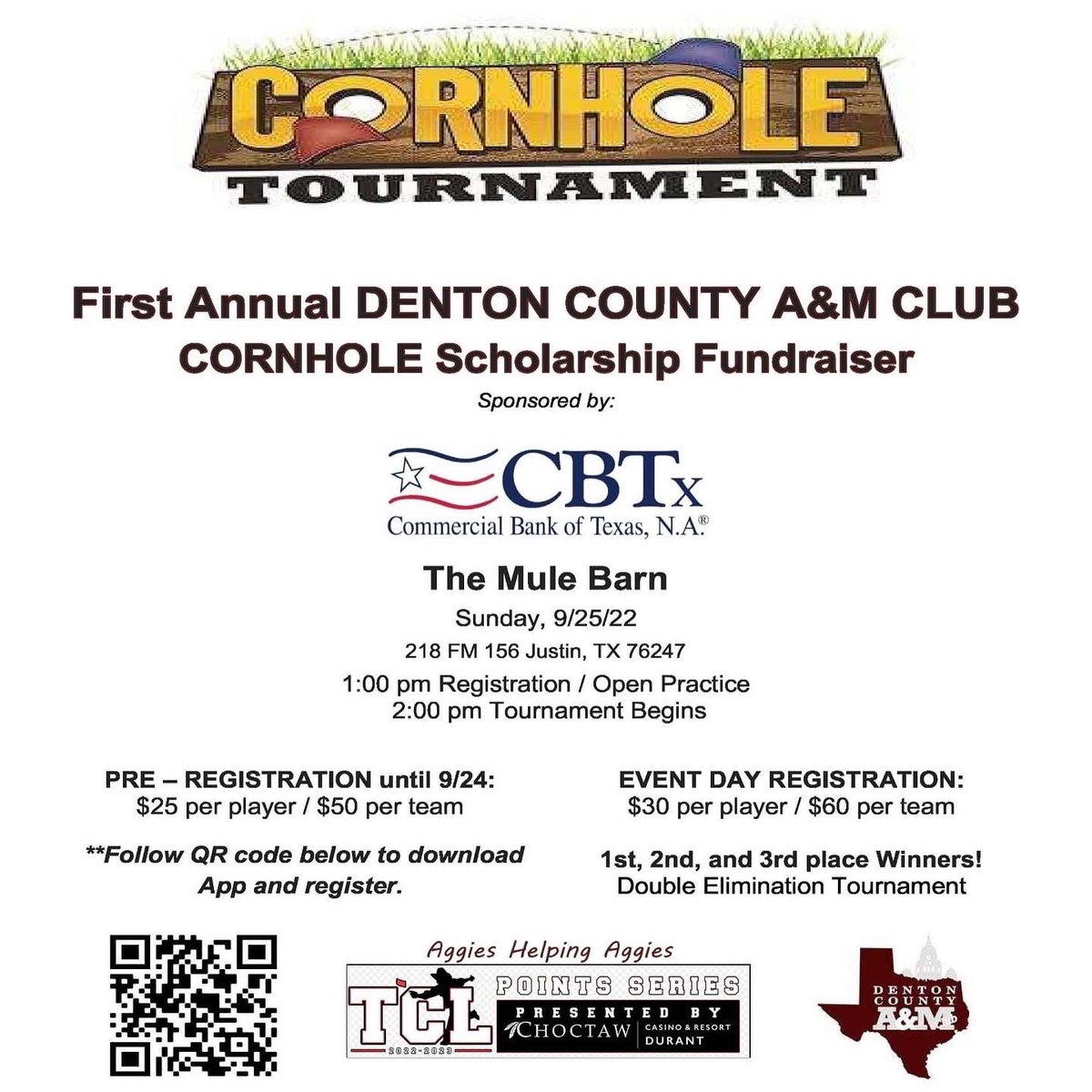 dentoncountyags's tweet photo. We’ve got an exciting weekend coming up! Join us Saturday at Marty B’s to watch the Aggies BTHO Arkansas and Sunday at the Mule Barn in Justin for our 1st Annual Scholarship Cornhole Tournament! 👍 https://t.co/y5XzezLmPB
