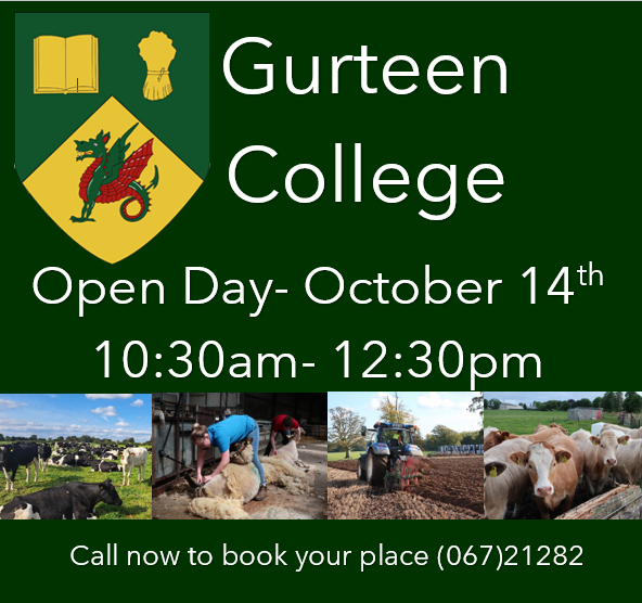 It's never too early to think about your next steps! Why not come along to our next open day on October 14th and experience what Gurteen has to offer you! Call (067)21282 to book your place today.