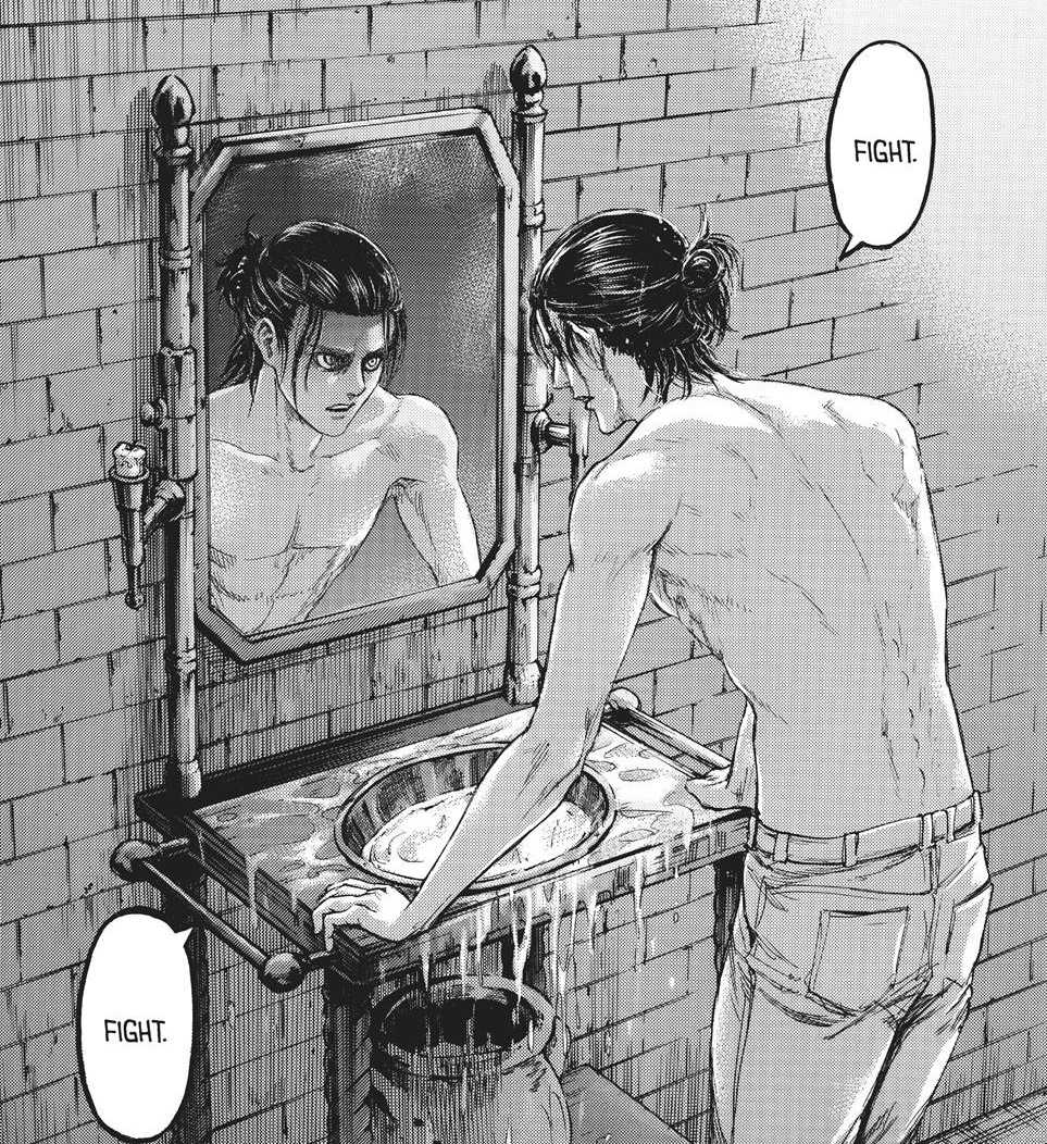 i love traumatized dark haired fictional men standing in front of mirrors, shirtless and determined to push their loved ones away