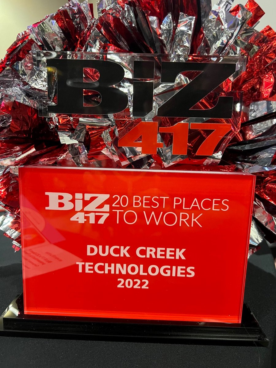 HollyHiringU's tweet photo. Duck Creek Technologies is one of the Best Places to Work in #Missouri from BIZ 417!  So honored and pleased to accept our award at Biz 417's Annual Luncheon! 

#award #bestemployer #businessleader #culture #talent #InsurTech #industry #NowHiring #lifeatduckcreek https://t.co/HIpIqroI54