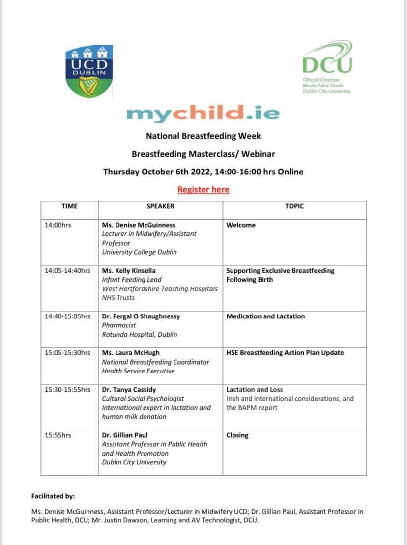 Breastfeeding Masterclass ⁦@UCDMidwifery⁩ ⁦@ucdsnmhs⁩ ⁦@DCUSNPCH⁩ Registration is now open -press the link ⁦@LauraMcHugh12⁩ ⁦@justinrdawson⁩ ⁦@tanyacassidy⁩ ⁦@ALCIreland⁩ ⁦@_TheNMH⁩ ⁦@missniamhyvix⁩ ⁦@marinacullen6⁩