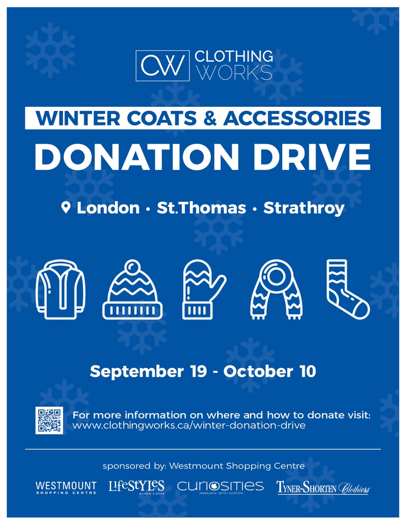 If you or someone you know has winter coats and accessories that they would like to donate, our friends at ClothingWorks are having a donation drive from September 19-October 10th.