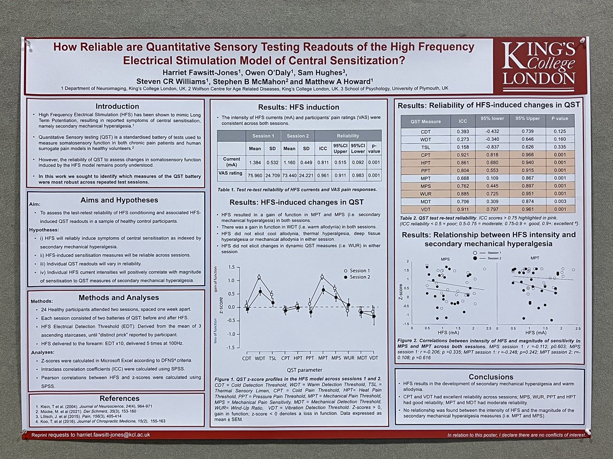 Hongyan Zhao_Arwen (@anesthesia_pain) on Twitter photo Nice work on the reliability of QST of HFS model! <a href="/SamNeuroPain/">Sam Hughes</a>  #iasp2022 Nice work on the reliability of QST of HFS model! <a href="/SamNeuroPain/">Sam Hughes</a>  #iasp2022