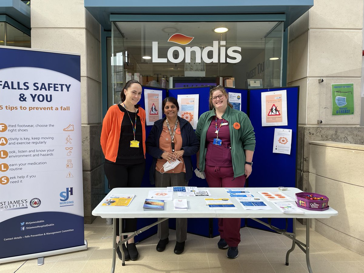 SiobhanPart's tweet photo. Falls stands today in the main Concourse and MISA.  #FallsAwarenessWeek #movetoimprove #bonehealth. Thanks to all involved. @stjamesdublin @SJHDoN https://t.co/r9CZjogIQG
