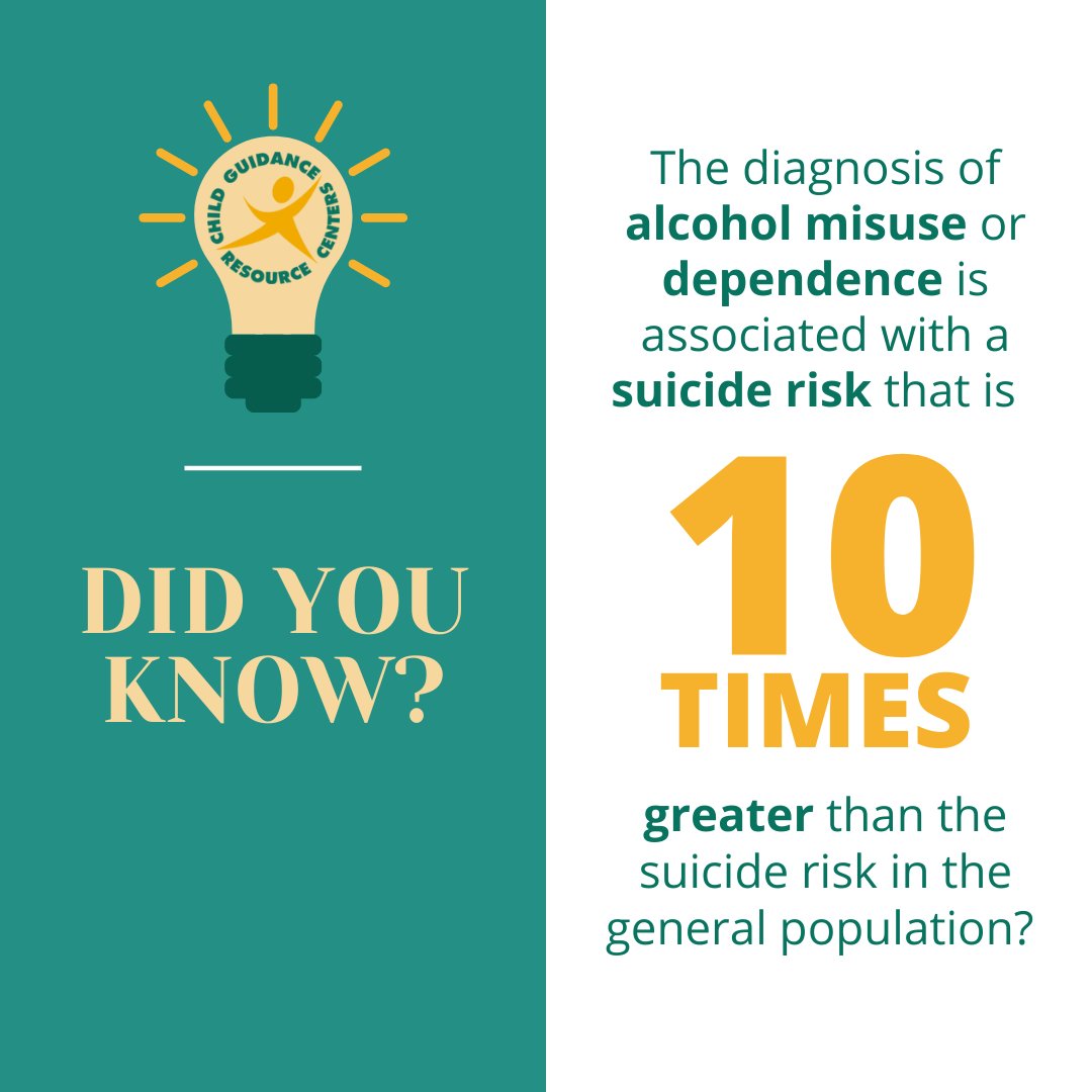 Did you know diagnosis of alcohol misuse or dependence is associated with a suicide risk that is 10 times greater than the suicide risk in the general population? 

#talkearlytalkoften #suicideprevention #mentalhealthmatters 

ow.ly/9jwT50KO2PC