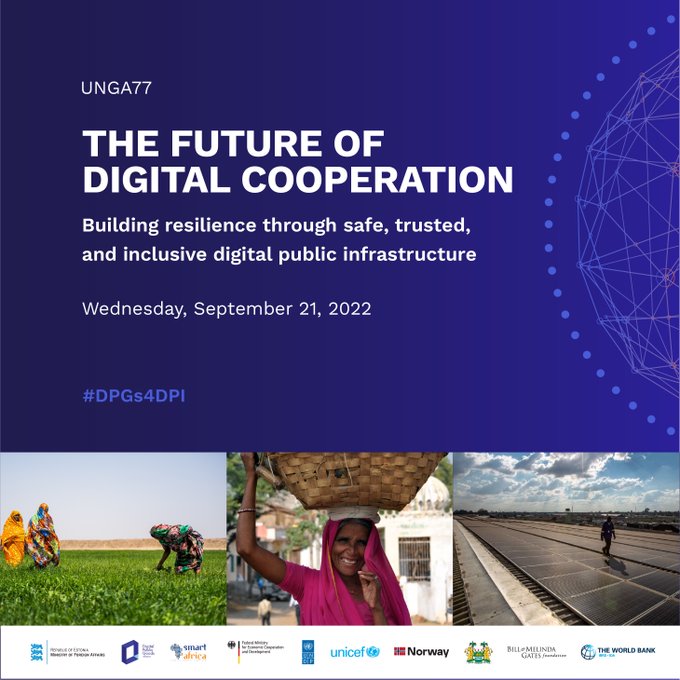 UNDP's tweet photo. On 21 September, join us and @DPGAlliance partners at #UNGA as we set out a bold agenda for the future of digital cooperation with @ASteiner, @AlarKaris, @UNSGSA, @jonasgahrstore, @DavidMalpassWBG, @unicefchief, @BillGates and more.

Learn more: https://t.co/Iz3e8drt8J

#DPGs4DPI https://t.co/slz6CJSLNA