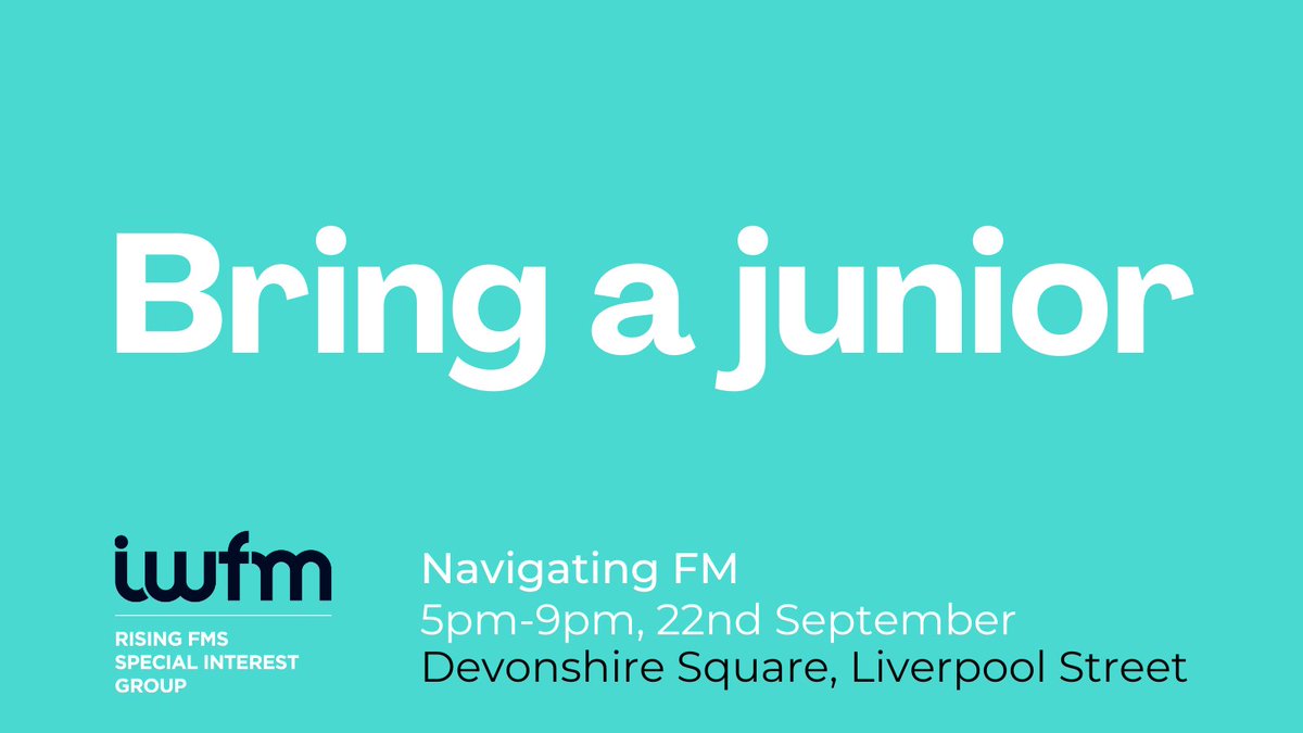 IWFM_RisingFMs's tweet photo. Why not bring along a #Junior for some fantastic interactive talks to help them build their career in the world of #FacilitiesManagment? Join us, sign up at https://t.co/dl9oktxc6A

@JustEatBusiness #SmartManagedSolutions @DOCCleaning @DevonshireSq @BNPPRE_UK @LexyReception https://t.co/YxC0tkBTHg