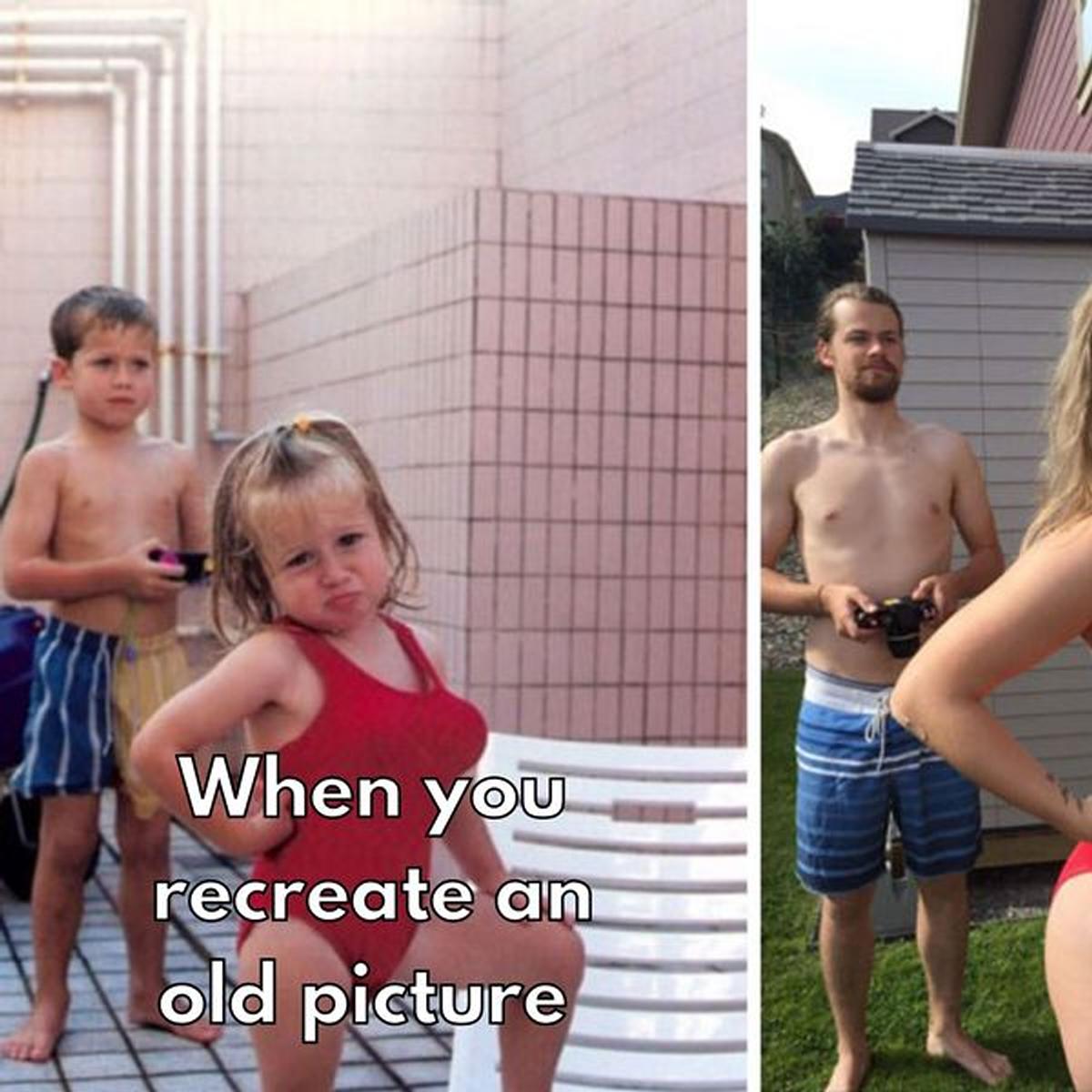 DomesticatedCom's tweet photo. A few fun families recreated old photos and the results are spectacular. Nostalgia can bring back the very moment the photos were taken, for better or worse.