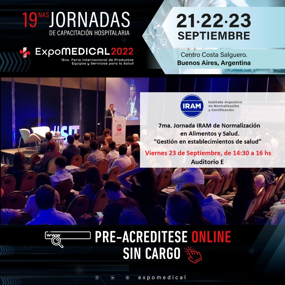 IRAMoficial's tweet photo. ¡Ya llega #ExpoMEDICAL! La feria de productos, equipos y servicios para la salud que reunirá a los proveedores del sector👨⚕️.
Te esperamos en nuestras charlas sobre gestión en establecimientos de salud el 🗓️23/9 a las 14:30 en el auditorio E.
¡Inscribite! ✍️https://t.co/PN6PeUjKi9 https://t.co/XoKGOZoL5d