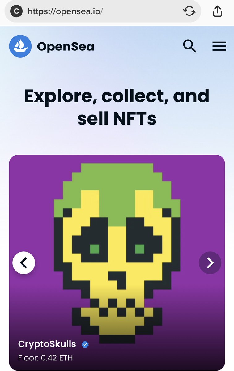 Congratulations <a href="/Crypto_Skulls/">CryptoSkulls ☠️</a> for making the <a href="/opensea/">OpenSea</a> homepage for <a href="/OfficialNFTDay/">NFT Day | September 20</a> ☠️🏴‍☠️💀🎉🚀🥂 #cryptoskulls #skullnation #WeDigTheSkulls