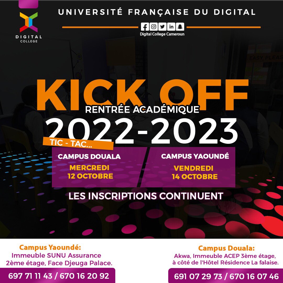 🥳[EVENEMENT 
⚡️ #kickoff 𝐋𝐚𝐧𝐜𝐞𝐦𝐞𝐧𝐭 𝐨𝐟𝐟𝐢𝐜𝐢𝐞𝐥 𝐝𝐞 𝐥'𝐚𝐧𝐧𝐞́𝐞 𝐚𝐜𝐚𝐝𝐞́𝐦𝐢𝐪𝐮𝐞 𝟐𝟎𝟐𝟐-𝟐𝟎𝟐𝟑 !

🤩Nous entamons un nouveau challenge très bientôt 🔜 .

Les dates de la rentrée sont connues👇🏽. 
Nous serons heureux de vous accueillir.🤩