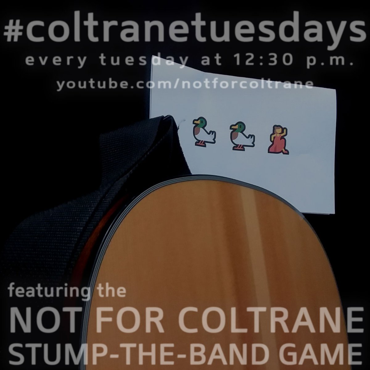 NotForColtrane's tweet image. The #coltranetuesdays #DuckDuckBeth series rolls along this week, with a presentation that's likely to be even more slapdash than usual. Starting momentarily, TODAY (Tuesday) at 12:30(-ish) p.m., at youtube.com/watch?v=ZevoJb…

#music #webcast #nfcstumptheband