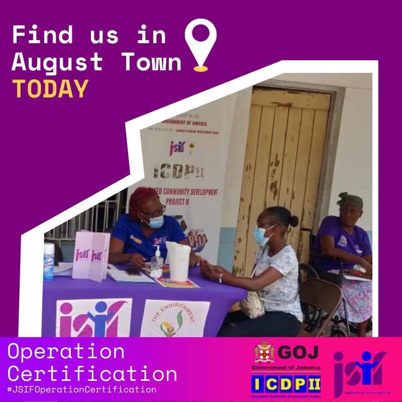 JSIFJA's tweet photo. The JSIF'S #OperationCertification is on the road again! TODAY we're in August Town at ๐๐ณ๐ฟ๐ถ๐ฐ๐ฎ๐ป ๐๐ฎ๐ฟ๐ฑ๐ฒ๐ป๐ ๐ฆ๐พ๐๐ฎ๐ฟ๐ฒ.
Let's help you register for your new or updated birth certificates. โSee ya! :) https://t.co/PcvG9MxAGt