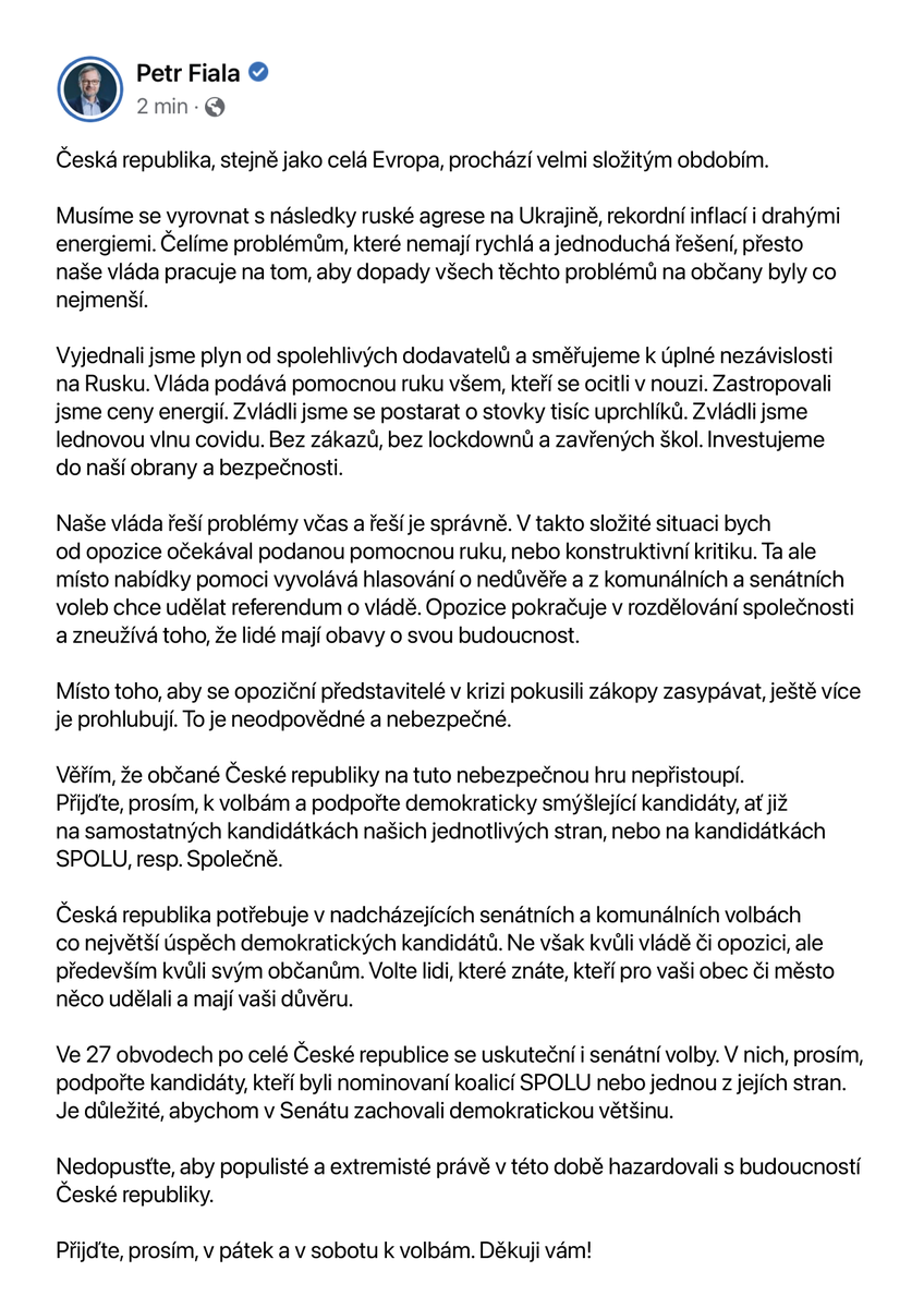 P_Fiala's tweet photo. Česká republika, stejně jako celá Evropa, prochází velmi složitým obdobím... https://t.co/xgrvPqn7hN
