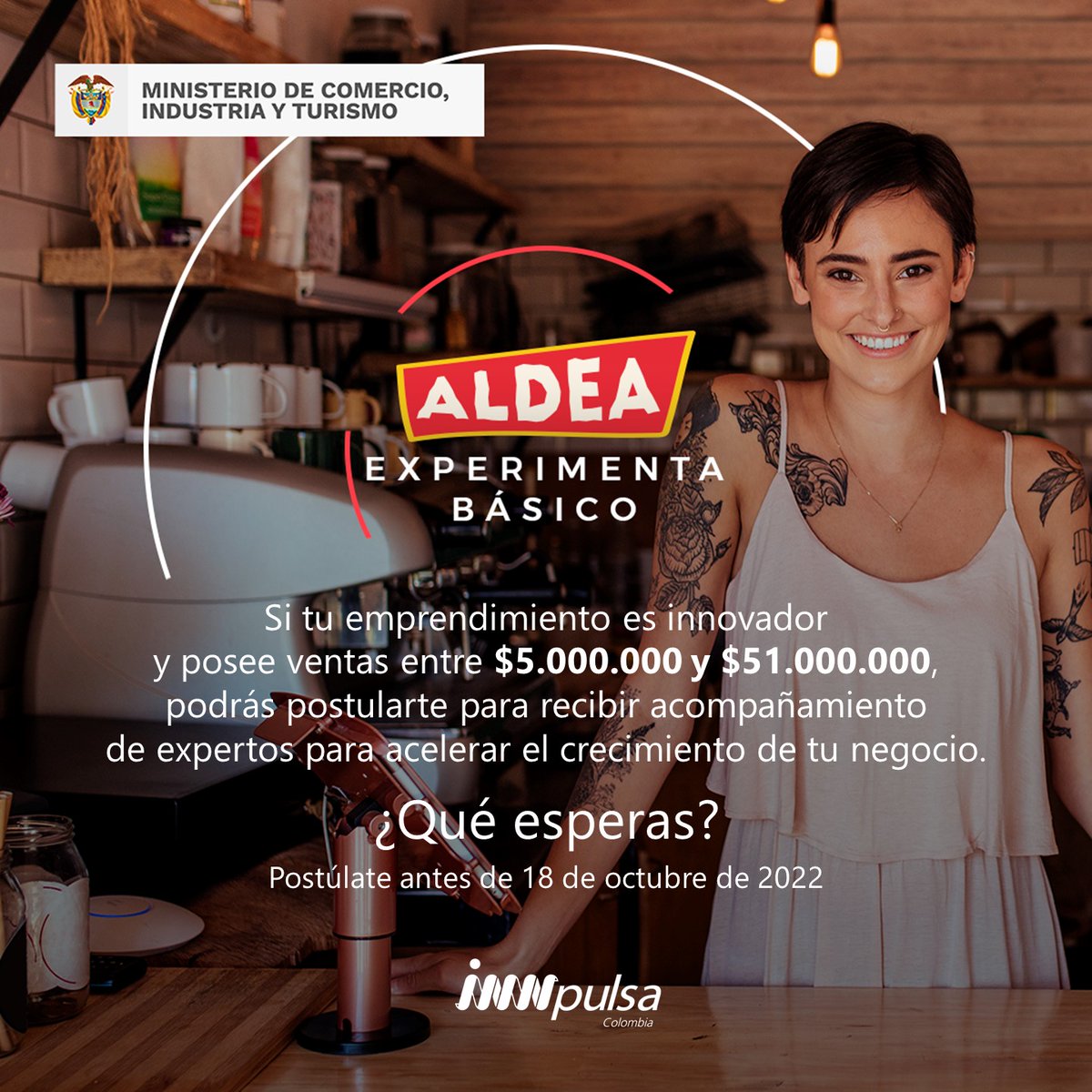 InnpulsaCol's tweet photo. #Convocatoria | A través de la Ruta #AldeaExperimentaBásico, buscamos emprendimientos innovadores en etapa temprana, que se encuentren en fase de experimentación para la aceleración de sus modelos de negocio. ¿Tienes uno?  Haz clic aquí 👉 https://t.co/iB9nWkheOm https://t.co/5sth5WijRK