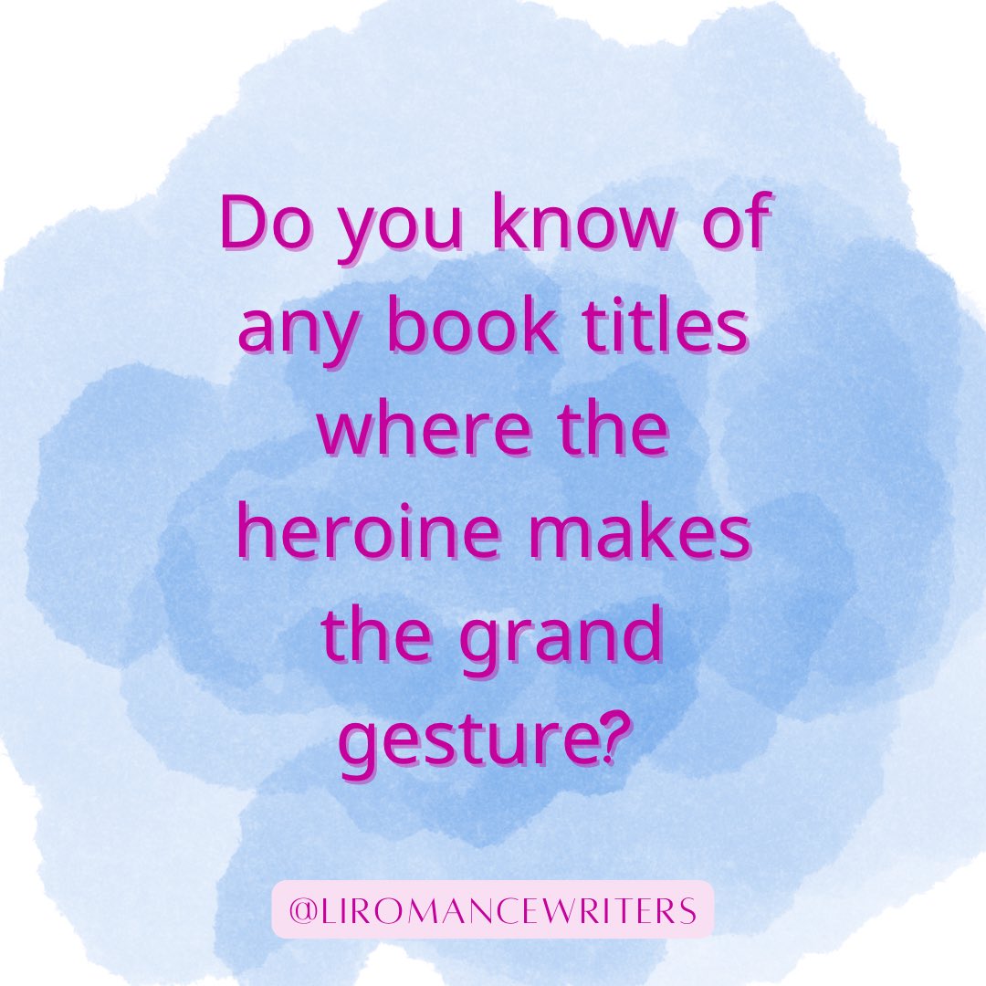LIRomWriters's tweet photo. Hey #romancelandia, we’re making a list. Do you know of any book titles where the heroine makes the grand gesture? Please let us know!

#romancewriters #romancebooks #amwritingromance #amreadingromance #romancereaders #grandgesture #grandgestures #hea #hfn https://t.co/NAKDB9jg4C