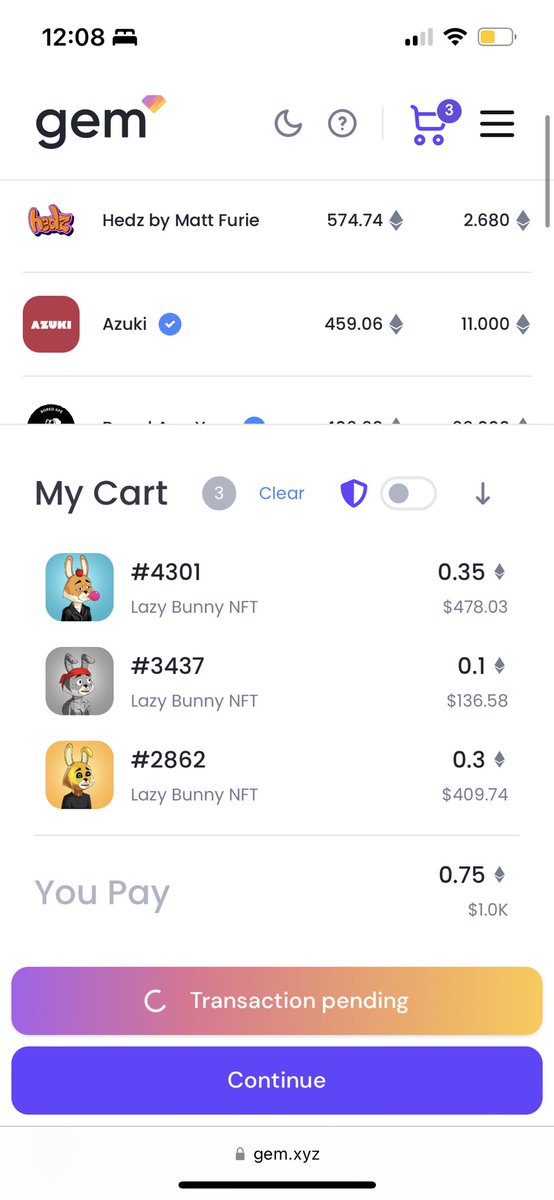 hodlysol's tweet photo. i just swept the lazy bunny nft floor with @gemxyz 💎🧹
🛒 bought: 3 items for 0.75 eth
💰 gas savings: $0 https://t.co/rUYTqnouoq