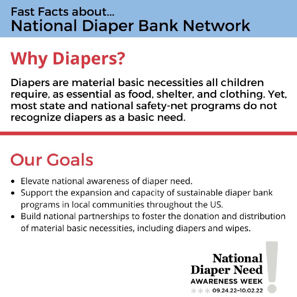 Next week is #DiaperNeedAwarenessWeek! I’m proud to be on National @diapernetwork Board & of the work we do to raise awareness about #DiaperNeed and the need to help fill the #diapergap until we #EndChildPoverty. Join us: nationaldiaperbanknetwork.org/awareness-week/ in achieving these goals! #NDNAW22