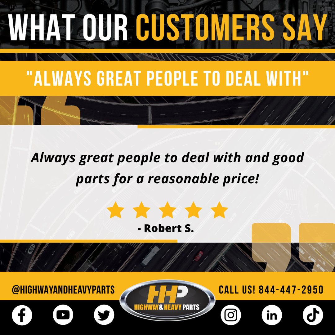 HighwayandHeavy's tweet photo. We here at #HHP have the most AMAZING customers! We just wanted to highlight a #Great #Review we received from Robert S. about their experience with HHP - Thanks Robert!

Diesel questions? Call 844-447-2950 or visit https://t.co/jc9gLR2fsd

#highwayandheavyparts #customerreview https://t.co/DUwxpNZUHS