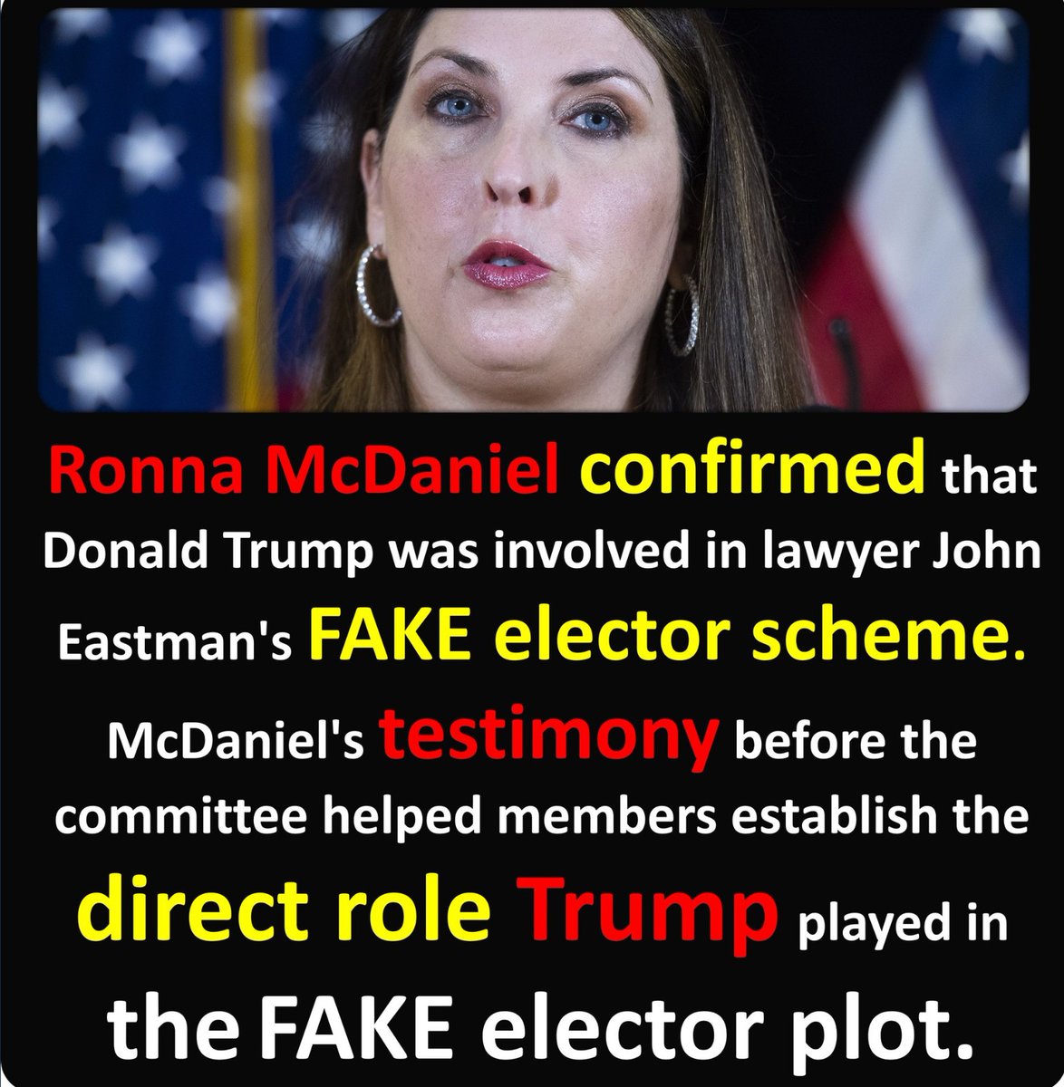 Is Republikkkan Ronna Romney McDaniel okay with her cult leader Trump fully embracing Q-Anon? The Republican chairwoman refused to condemn Q-Anon when asked to, by ABC's George Stephanopoulos.

Ronna McDaniel coordinated the FAKE Electors, with the RNC, at Trump's request.