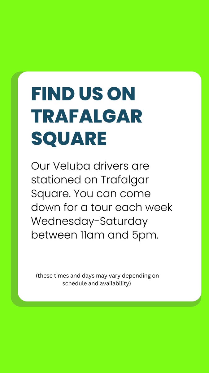 VelubaCab's tweet photo. MORE INFO ON OUR NEW TOURS! Come to Trafalgar Square and say hi! https://t.co/g9uxAx8fuK
