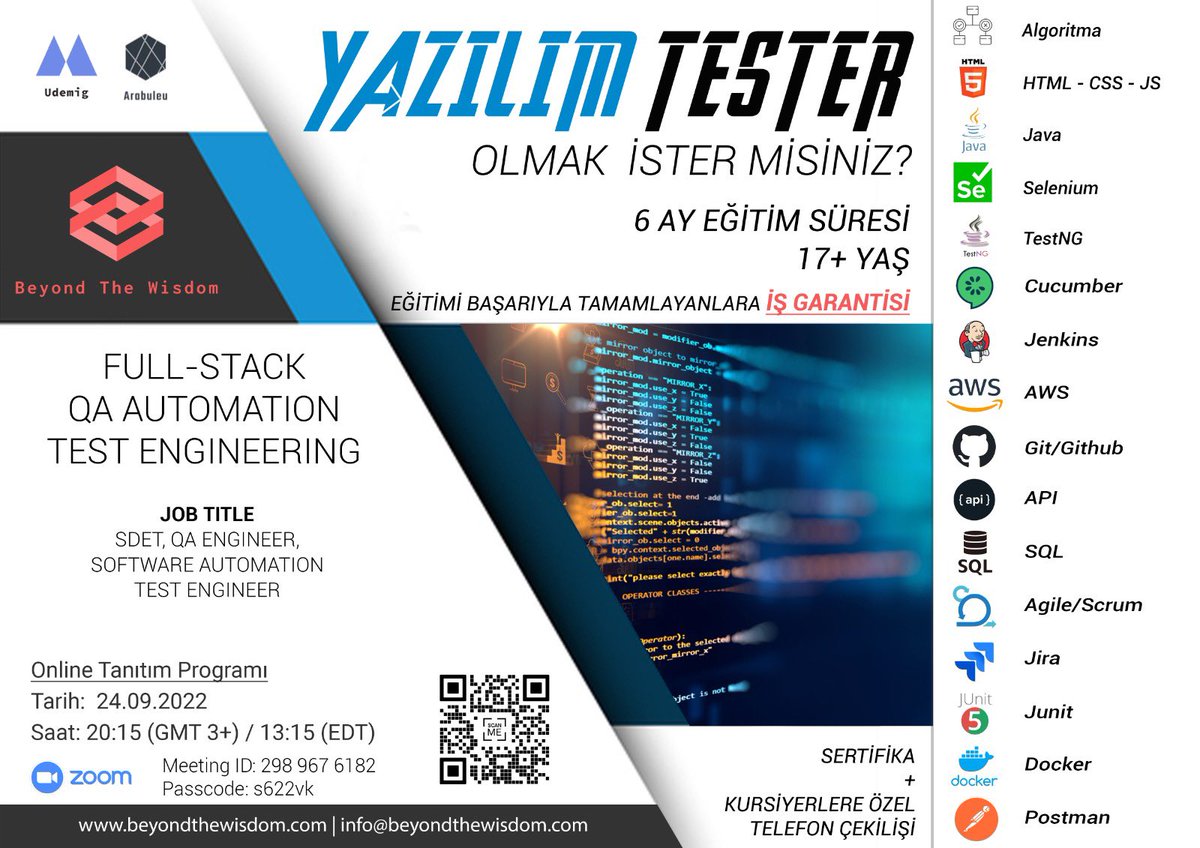 Yazılım Testerlık Eğitimi alalım da Peki;

🧐Testerlık nedir? 
🧐Ben yapabilir miyim?
🧐İş imkanları nedir? 
🧐Neye yarar? 
🧐Başka alanlara geçebilir miyim? 
🧐Çok para kazanır mıyım? 
🧐Başka alanlarda çalışabilir miyim?

Diye soruyorsanız bu floodu takip etmenizi öneririm>>