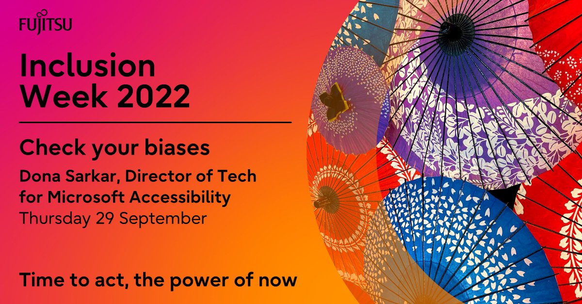 Fujitsu Defence (@fujitsu_defence) on Twitter photo For #NationalInclusionWeek, we are talking about biases and how we can counteract them to be more inclusive. <a href="/donasarkar/">Dona Sarkar</a>, Director at Microsoft Accessibility, will be delivering a highly engaging interactive session. For #NationalInclusionWeek, we are talking about biases and how we can counteract them to be more inclusive. <a href="/donasarkar/">Dona Sarkar</a>, Director at Microsoft Accessibility, will be delivering a highly engaging interactive session.
