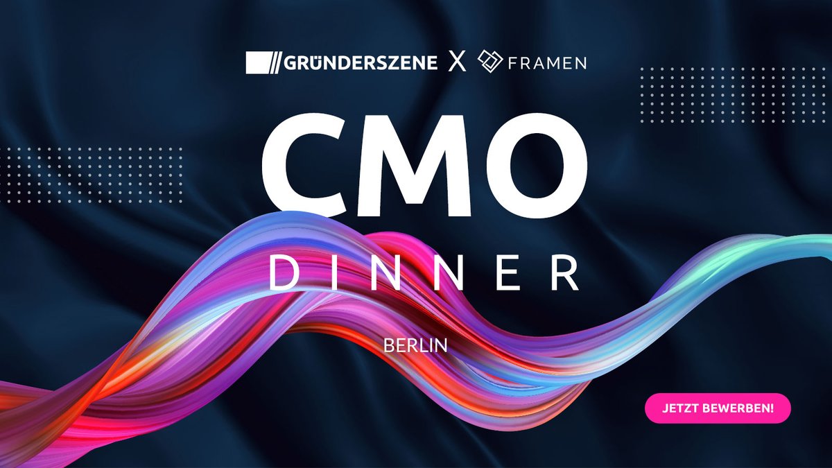 We're happy to announce that we’re sponsoring the <a href="/gruenderszene/">Gründerszene</a> CMO Dinner on Thursday, 20 October, 2022. 🚀
Do you want to be part of the CMO Dinner? Then simply fill out the short application form:  lnkd.in/ghRzyTrR
#CMODinner #event #marketing #gründerszene
