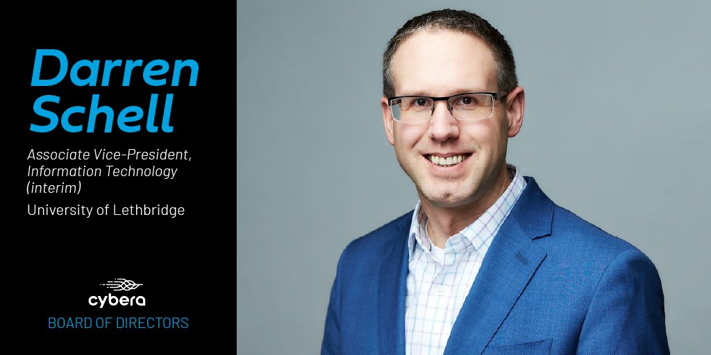 Cybera (@cybera) on Twitter photo We are pleased to welcome Darren Schell, Interim Associate VP of Information Technology at <a href="/uLethbridge/">ULethbridge</a>, to Cybera's board of directors! We look forward to working with Darren to continue evolving our services to meet the needs of Alberta's public and education sectors. We are pleased to welcome Darren Schell, Interim Associate VP of Information Technology at <a href="/uLethbridge/">ULethbridge</a>, to Cybera's board of directors! We look forward to working with Darren to continue evolving our services to meet the needs of Alberta's public and education sectors.