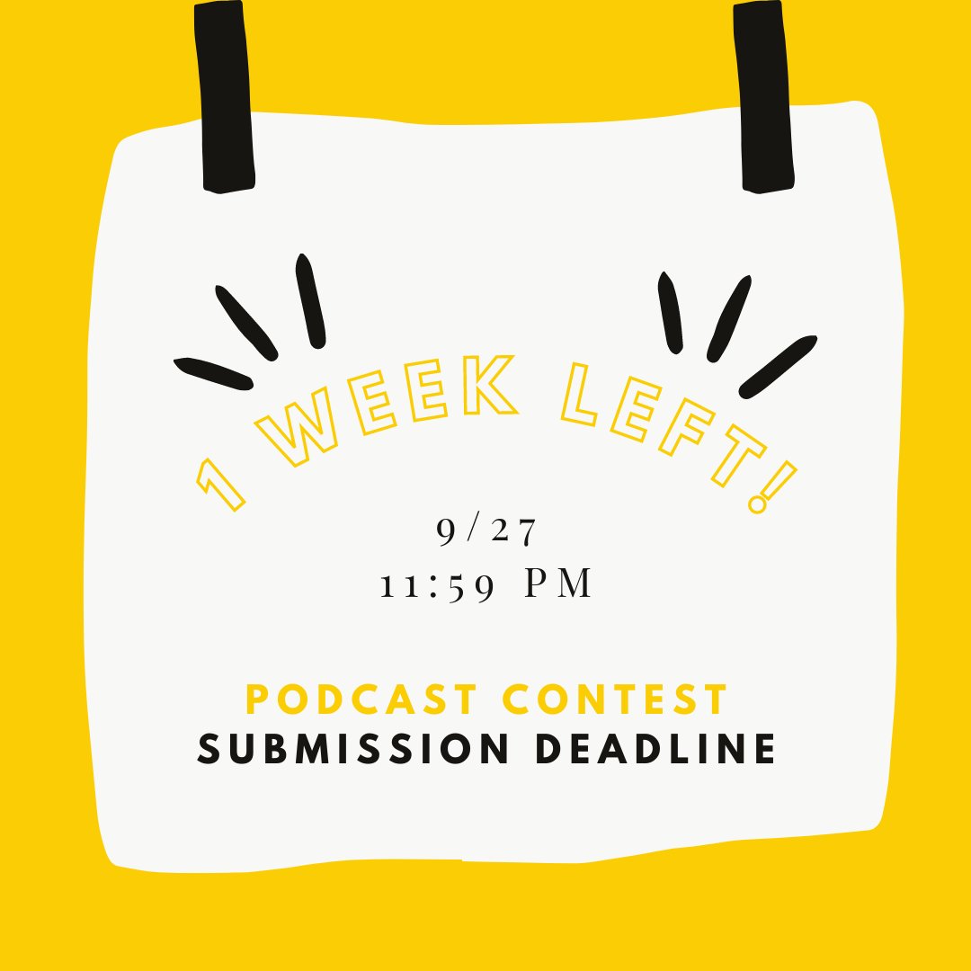 PulliamCtr's tweet photo. One more week to enter your podcast in the Tenzer+Pulliam Podcasting contest!  For more information, and to enter, go to https://t.co/Ywl3L5Gk5J  #podcasting #findyourvoice #depauw https://t.co/ShpMoZgE0y