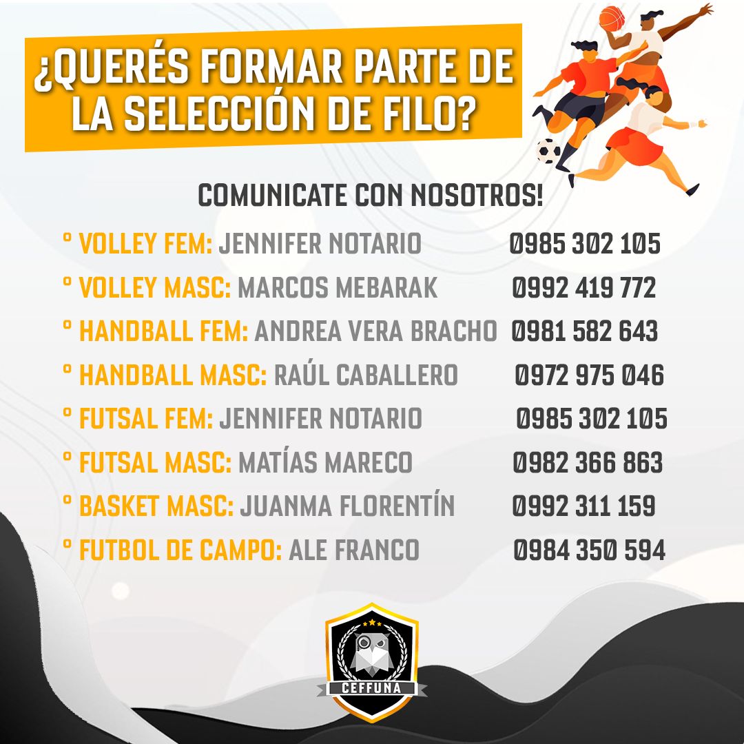 ceffuna's tweet photo. DESPUÉS DE TANTOS AÑOS POR FIN VOLVEMOS😍🤯🔥

Te invitamos a ser parte de las Selecciones de la Facultad de Filosofía 🏐🏀⚽️

Ponete en contacto con cada encargado 📲 https://t.co/clESSjBfOj