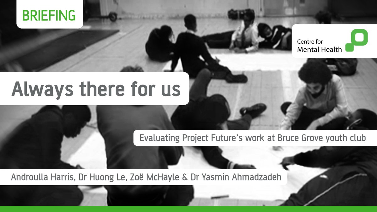CentreforMH's tweet photo. 📢 New research 📢
'Always there for us' - our evaluation of Project Future's work to embed mental health workers within Bruce Grove youth club: https://t.co/MMvgsX6uHv #AlwaysThereForUs https://t.co/mcaKoWvuhY