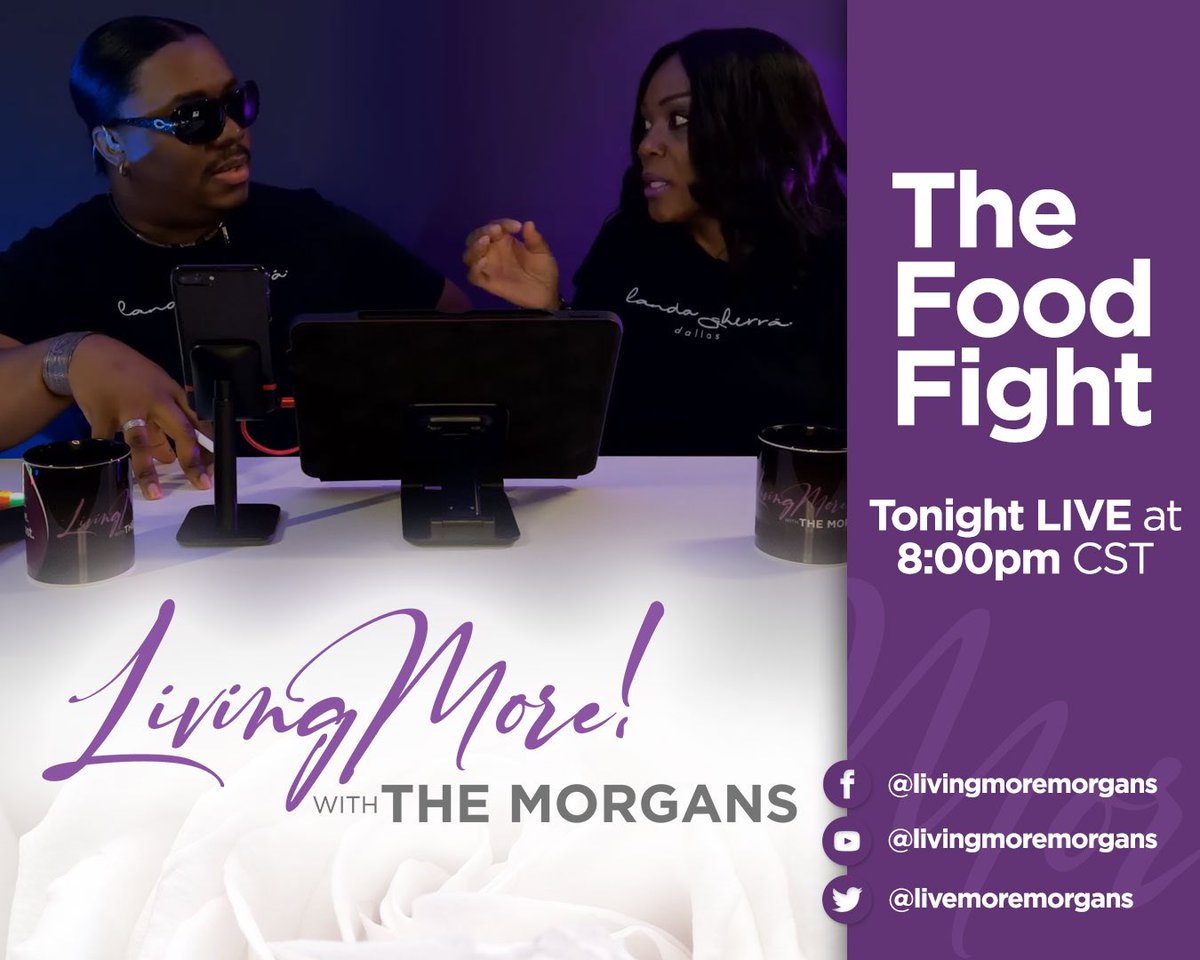 Join us on TONIGHT for “The Food Fight”! 

Tune in LIVE TONIGHT at 8:00pm CST / 9:00pm EST / 6:00pm PST on Living More with The Morgans at:

YouTube: youtube.com/channel/UCRmeM…

Facebook: facebook.com/livingmoremorg… 

Twitter: @livemoremorgans 

#foodfight #podcast #newpodcast #talkshow