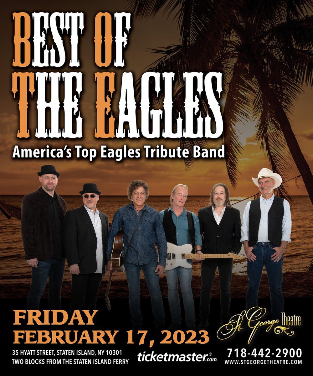 bestoftheeagles's profile picture bestoftheeagles JUST ADDED -- @bestoftheeagles on Friday, February 17! Tickets go on sale THIS FRIDAY 9/23 at 12PM with a special SGT Member presale on WEDNESDAY 9/21. For tickets and more information visit stgeorgetheatre.com #eaglesmusic
