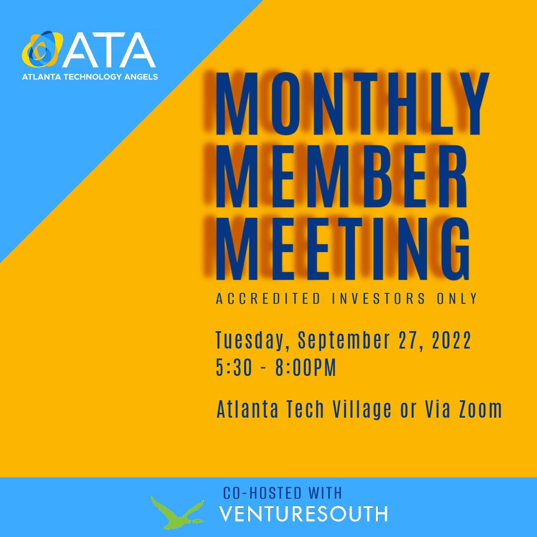 Angel_Atlanta's tweet photo. JOIN US NEXT TUESDAY 9/27: For accredited investor wanting to learn more about investing in startups in the Atl tech community. REGISTER NOW!
https://t.co/yDYSq4xkHK
Use Code: FIRSTTIMEGUEST. Co-hosted with
@VentureSouth_VC
#ATLSTARTUPS #venturecapital https://t.co/ihhJARjhL7