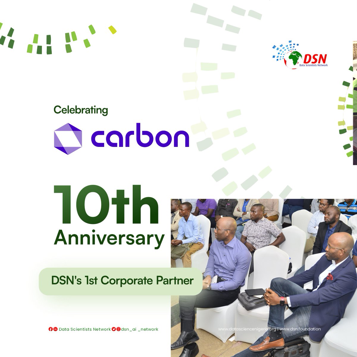 dsn_ai_network's tweet photo. Congratulations, @get_carbon, on your 10th anniversary!

We appreciate you as our first AI Bootcamp partner in 2017.

Thanks for believing in the vision, which has evolved to become Africa's foremost AI learning, research &amp; solution delivery network. https://t.co/XoLUJXAueg