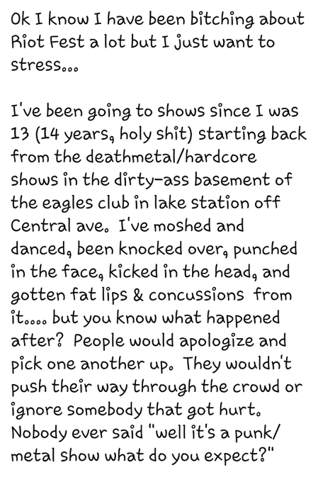 Fans need to do better for their communities so we can keep ALL having fun at shows.  Festivals and venues<a href="/tag/mcrriot"class="tags"><span>#mcrriot</span></a>